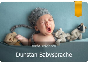 Dunstan Babysprache - Dunstan Baby-Language - - ein Baby mit Mützchen gähnt